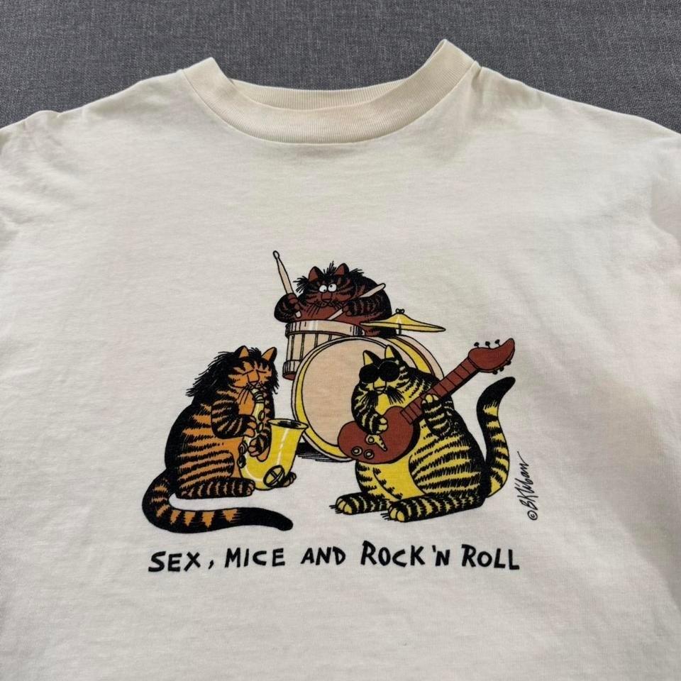T-shirt Unisex Uomo XL Vintage Anni '90 B Kliban Gatto Sesso, Topi & Rock N Roll Crema