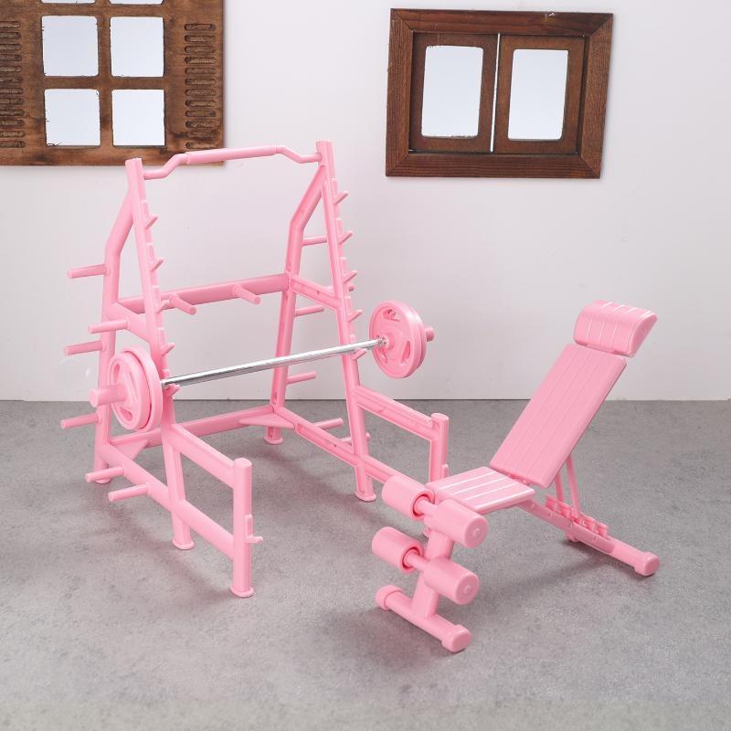 Mini Fitness Equipment Dollhouse Simulation Gym Treadmill Dumbbell Weight Lifting Machine Model Decor 1/12 Doll House Accessory