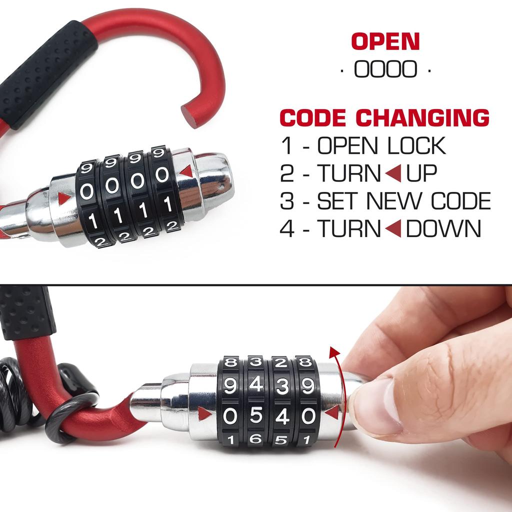 RADIKAL RK540R Motorcykelhjälmslås, PIN-karbinhake, Stöldskydd med Kabel, Cykelkarbinhake Lås, Stöldskyddslås, Hjälmspänne T-adapter