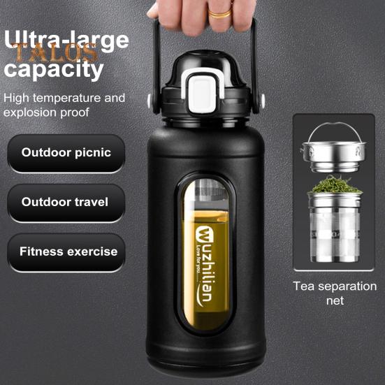 1500ml skleněná láhev na pití se slámovou rukojetí Nerezový čajový spařovač a silikonové pouzdro s ochranou proti úniku motivační láhev na vodu pro každodenní pití