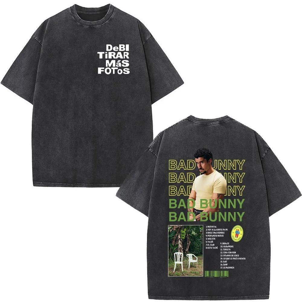 Rapper Bad Bunny Album Cover Print TShirt Washed Vintage Loose Oversized Unisex Couples Streetwear Trendy Cotton high quality