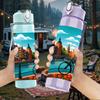 1PC City River Landscape Painting 750ml Color Plastic Sports Water Bottle Leakproof Flip Straw Lid Suitable for Sports Office Home Use