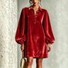 Women's Color Velvet Long Sleeve Shirt Dress with Sleeves for Everyday Wear
