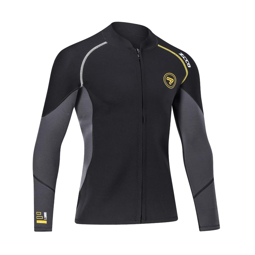 Men's 1.5mm Long Sleeve Wetsuit with Front Zipper, Amphibious for Surfing, Fishing, and Snorkeling (1.5NFT, Small)