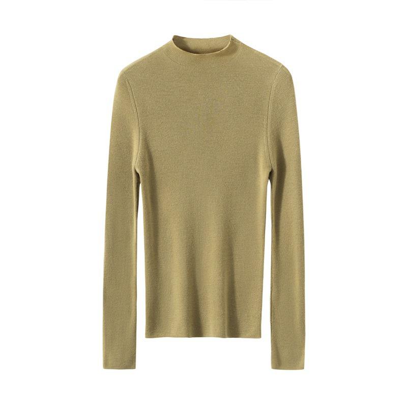 Women's Slim Fit Pure Wool Knit Pullover - Soft, Skin-Friendly, Long Sleeve Base Layer for Autumn/Winter