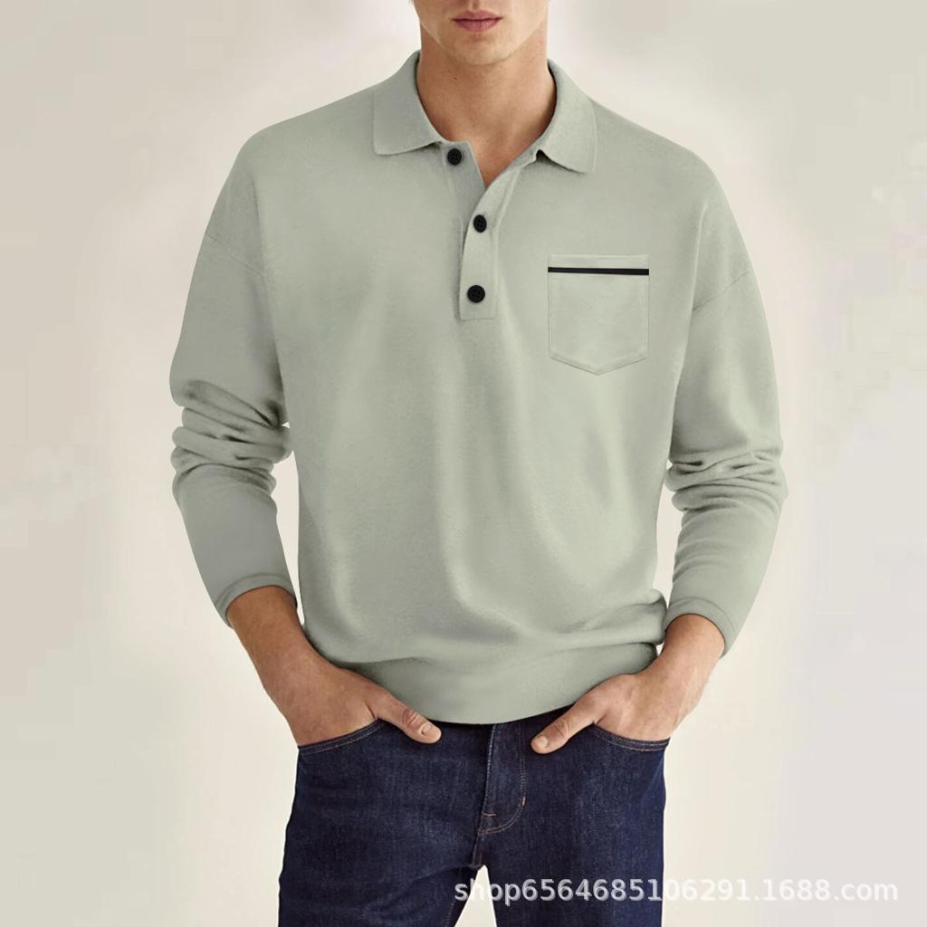 Spring Long Sleeved V-neck Men's Casual Top Polo Shirt