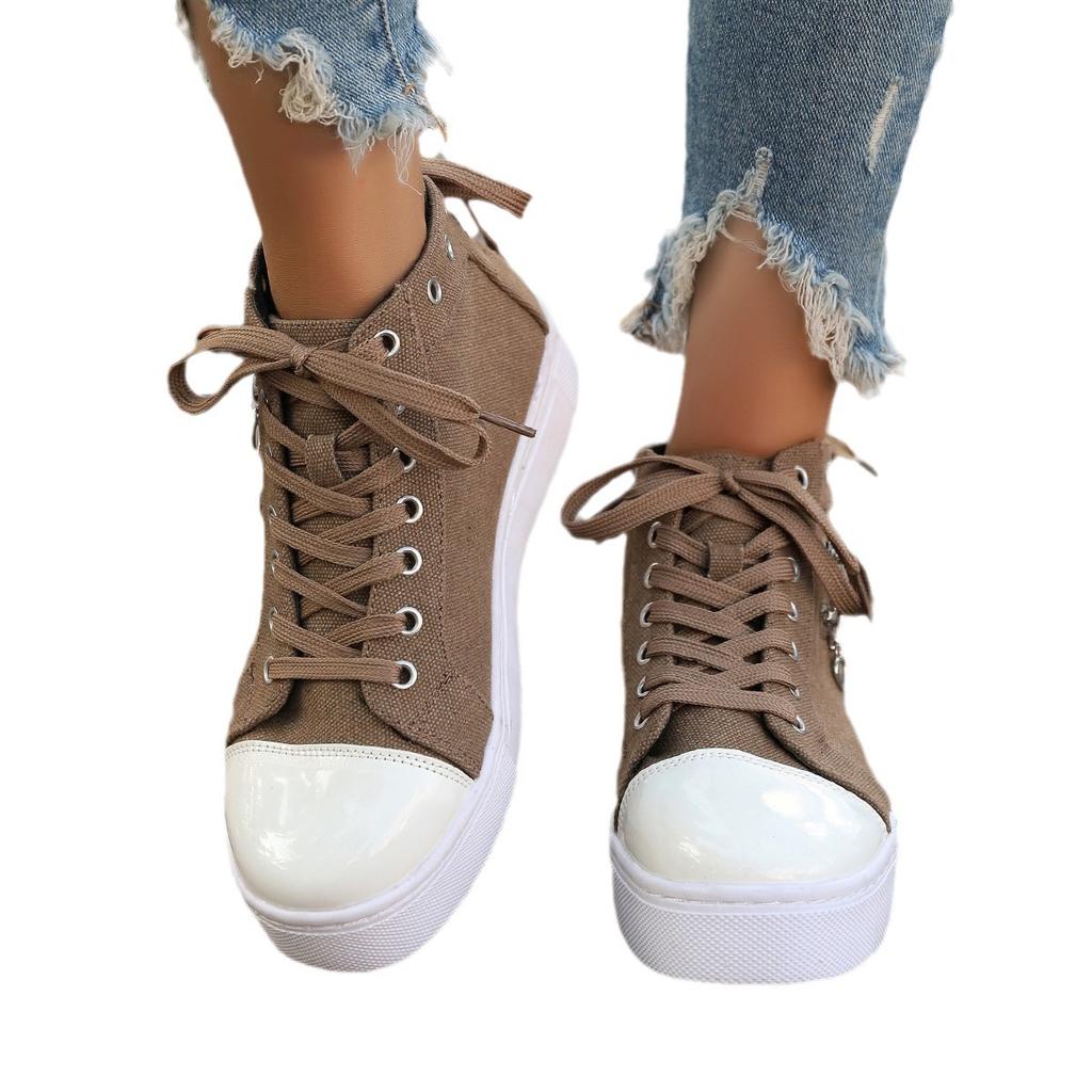 Perennial Spot Foreign Trade Large Size Korean Version Zipper Decoration Solid Color High-top Canvas Sports Single Shoes Tide