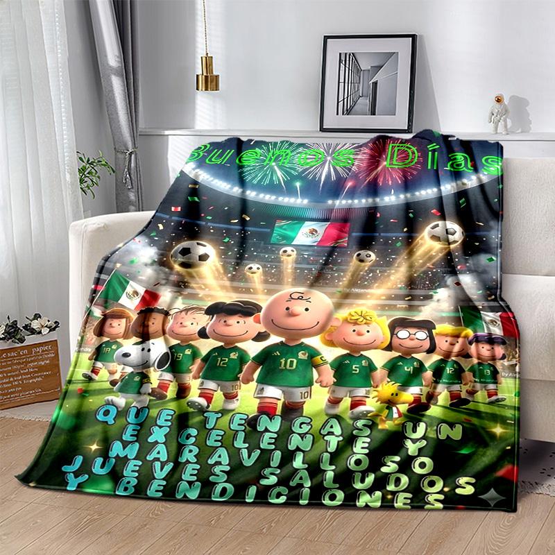 1pc Happy Peanuts Soccer Day Flannel Blanket Soft Warm Throw Blanket for Bedroom Living Room Bed Travel Camping Picnic Gift. MT71601188