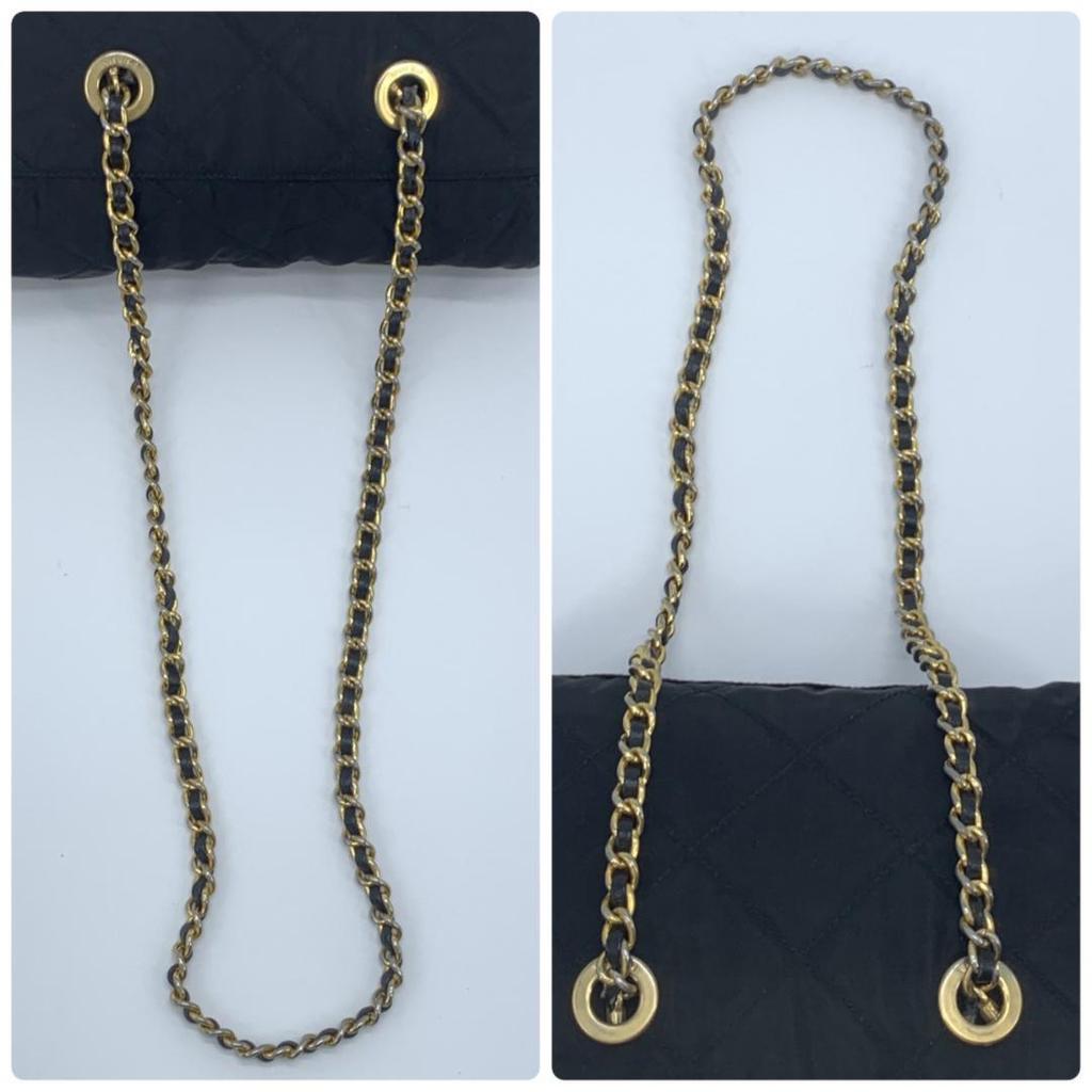 PRADA Shoulder Bag Quilted Gold Chain Tessuto Nylon Leather Black Women's Triangle Plate Logo