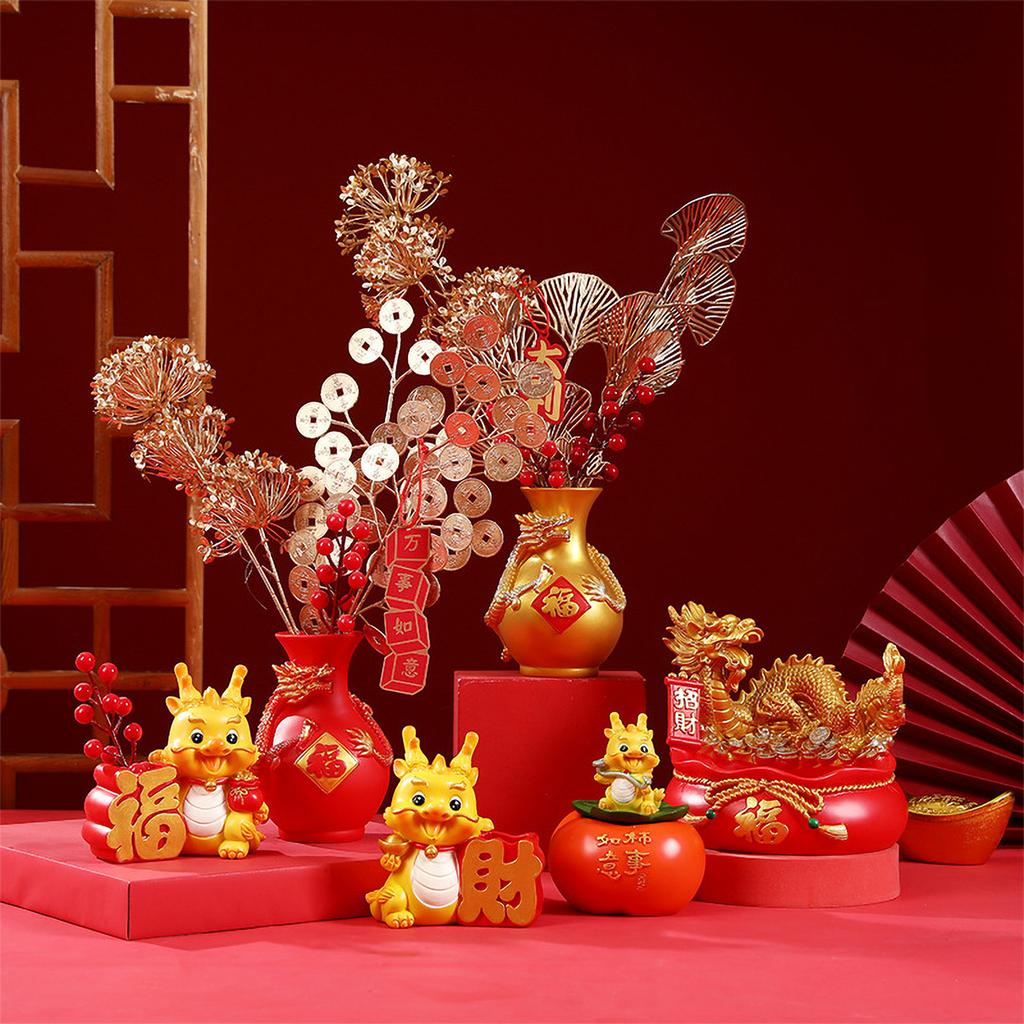 Resin Desktop Decor Delicate New Year Dragon Figurine for Living Room Office Hotel