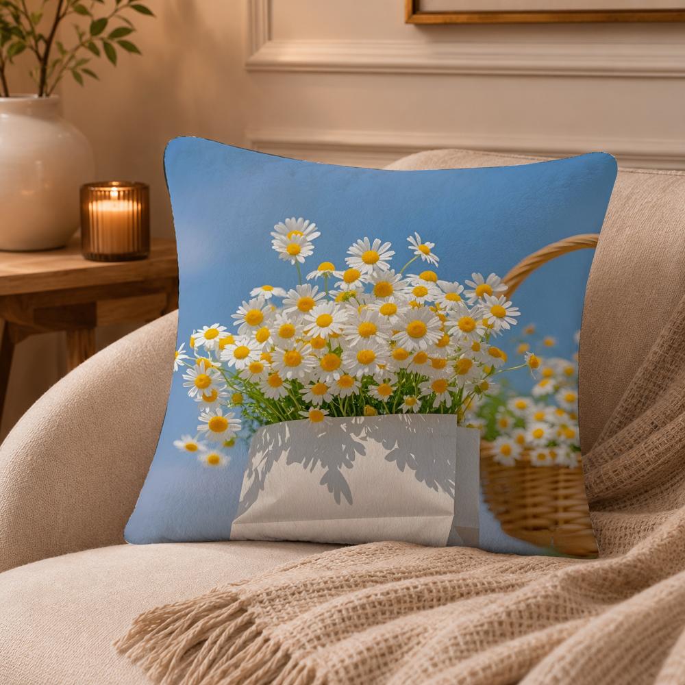 Daisy Cushion Cover Anti-dustmite Pillowcase Invisible zipper silky short plush Sofa cushion cover