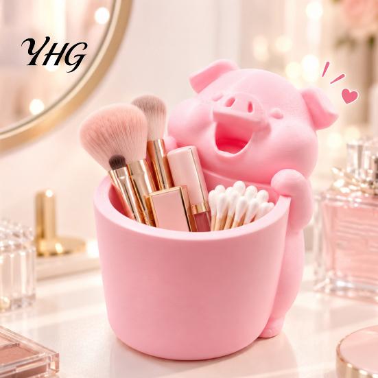 Home Office Organization 3D Printed Cute Piggy Storage Pot, Cartoon Pig Shaped Pen Holder, Makeup Brush Cup for Vanity Organizer, Multifunctional