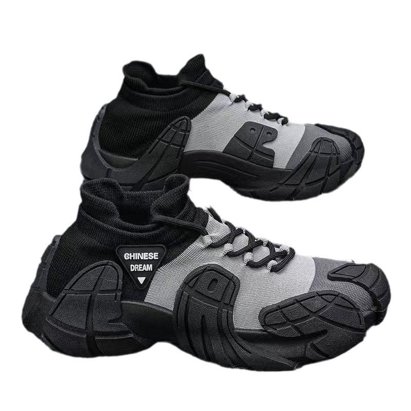 New men's shoes with thick sole lightweight knitted socks casual shoes youth fashion color blocked sports shoes