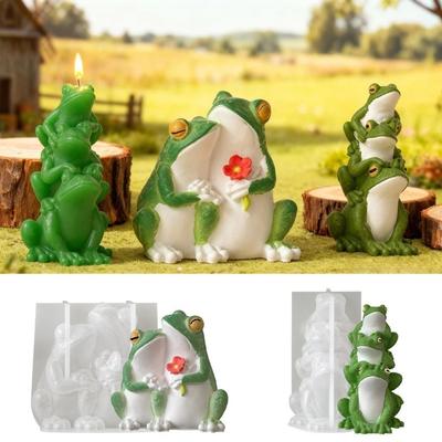 Neue Silikon-Duftkerzenform Weißes Weiches Harzornamentform Leicht zu Entformen 3D Niedlicher Frosch Tonherstellungswerkzeug Heimdekoration