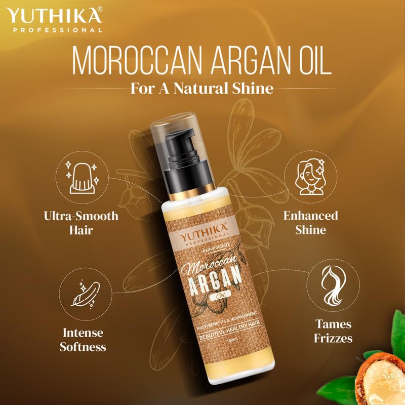 Yutika Professional Moroccan Argan Hair Oil 100 ml For Silky Shiny Nourished Hair Smooth Finish Frizz Control Care