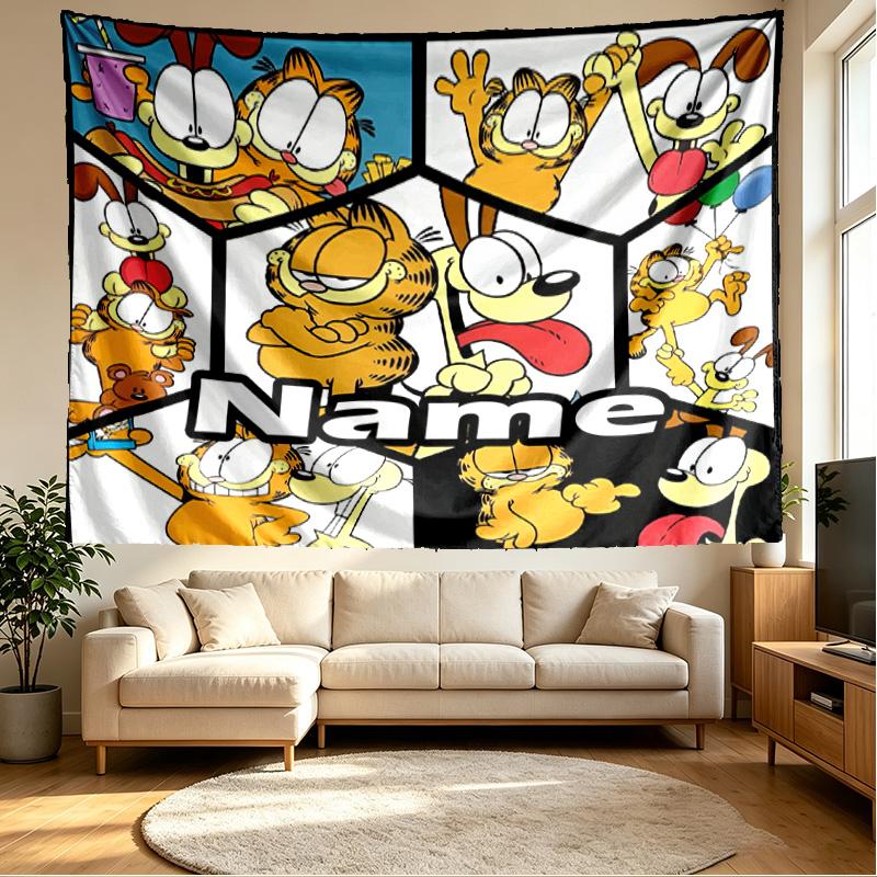 Custom Name Personalized Garfield Print Tapestry, Wall Art Decor, Bedroom, Dorm, Apartment, LivingRoom, Party Backdrop, Gift for Birthday