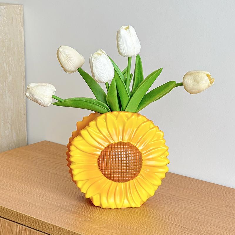 Resin Sunflower Vase Desktop Ornament Home Decor Garden Decoration