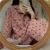 Sexy Nightwear Women Sleepwear Autumn and Winter Cardigan Home Wear Peach Heart Long Sleeves School Silk Pajamas