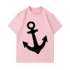 Men's 100% Cotton Crew Neck Short Sleeve T-Shirt, Casual Black Minimalist Anchor Print Comfortable Breathable Loose Fit Summer Daily Top for Naval Nau