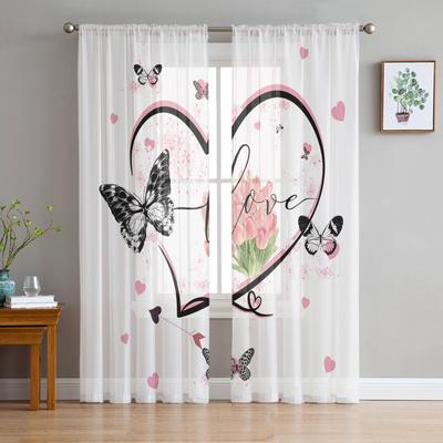 Motýlí květiny Tylové závěsy do obývacího pokoje Ložnice Voál Průsvitná záclona Okno Domácí dekorace Závěsy