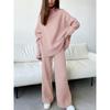Women's Casual Two-Piece Suit, Long Sleeve, Wide-Leg Pants, Loose Turtleneck, Knitted, European and American Fashion