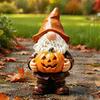 Weather Resistant Gnome Decor Halloween Garden Statue, Faceless Holding Pumpkin Sculpture, Waterproof Lawn Statue Resin for Porch Yard Autumn