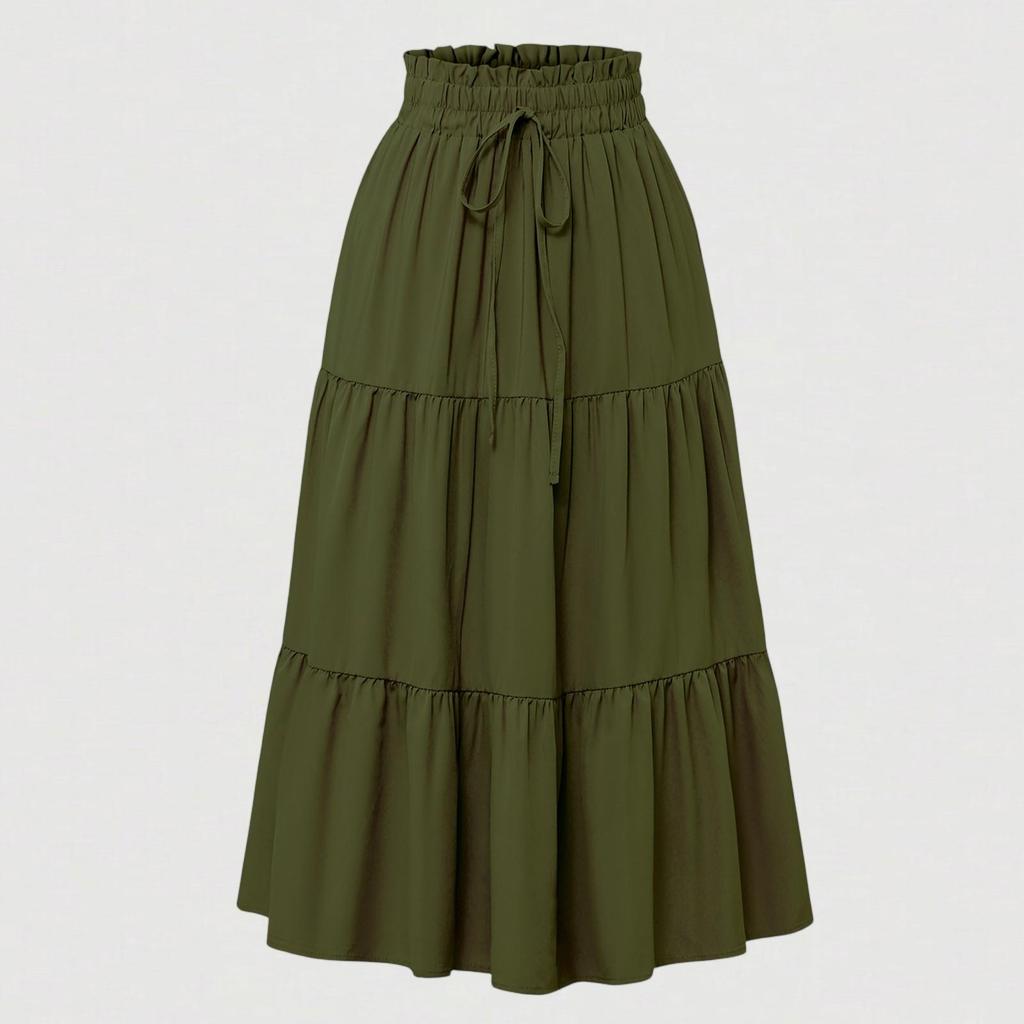 Retro Long Skirts with Pockets Women Spring Summer Holiday Casual Elastic High Waist Lace-up Loose Skirts Bohemian A-line Elegant Skirt