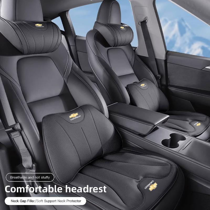 AABHN1 Nappa Leather Car Headrest Soft Memory Cotton Waist Pillow For Chevrolet Cruze Sonic Silverado Corvette Camaro Captiva Suburban