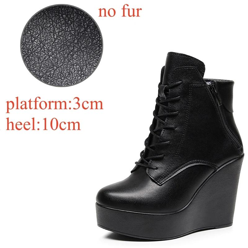 10cm 12cm Small Size 33-43 Fashion Platform Wedges Shoes Women Boots Leather 2025 High Heels Motorcycle Ankle Boots Office Mom