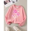 European sizes Girls' Soft Crewneck Sweatshirt, Pink Floral Pattern with Cute Print, Casual All-Match, Ideal Holiday Present