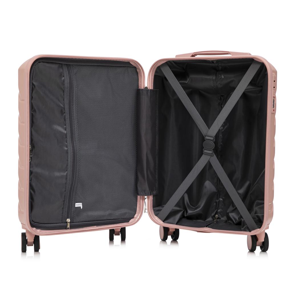 14"/19" 2-Piece ABS Spinner Suitcase Set with Combination Lock & 14" Cosmetic Bag (Pink)