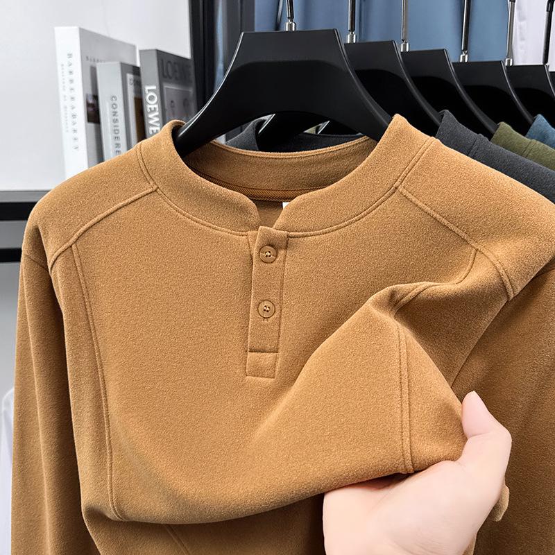 

Men s Double-Sided Fleece V-Neck Long Sleeve Hoodie - Fall/Winter Casual Base Layer 3XL
