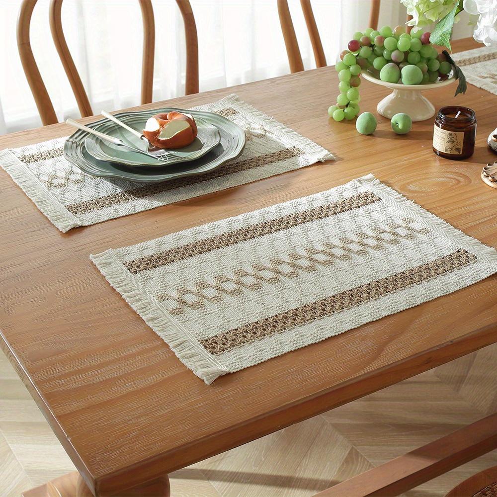 1Pc Woven Colorblock Striped Tassel Cotton Linen Rope Placemat for Holiday Home Party Tabletop Decoration