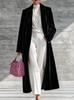 Autunno e Inverno, Popolare Cappotto Lungo in Velluto Dorato da Donna Giacca in Velluto con Revers High-End Sopra il Ginocchio
