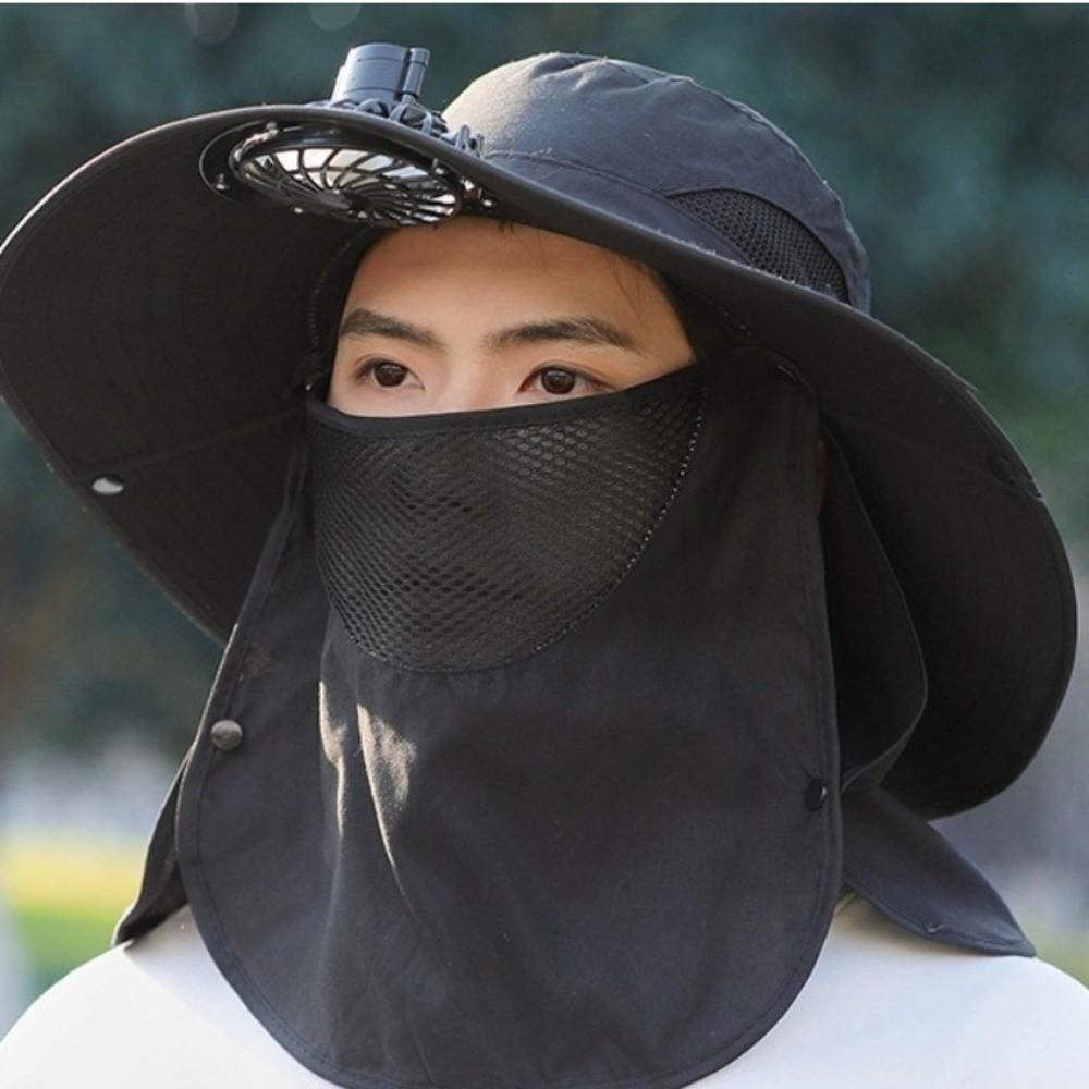 Wide Brim Summer Sun Hats Windproof With Face Cover Neck Flap Bucket Hat Lightweight for 3.7 V 500 mAh Lithium Battery