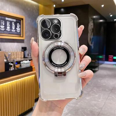 Shockproof Transparent Plating Stand Holder Case For Samsung Galaxy S24 S23 S22 Plus S24 S23 Ultra Soft Silicon Bumper Cover