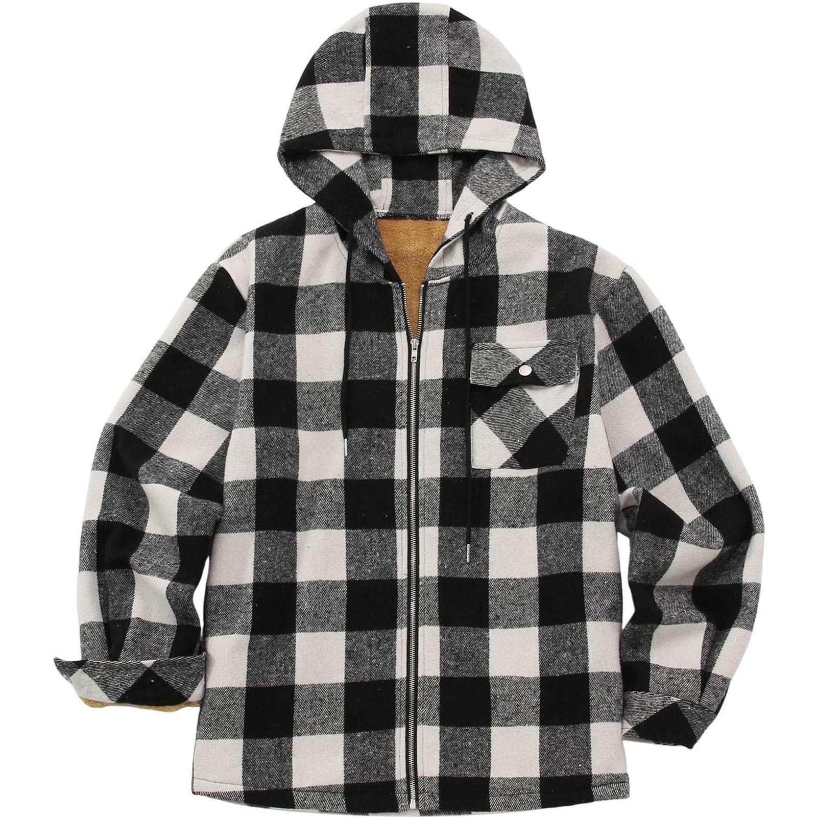 

Мужская клетчатая рубашка с длинным рукавом, мужская толстовка с капюшоном и карманами на молнии XL белый