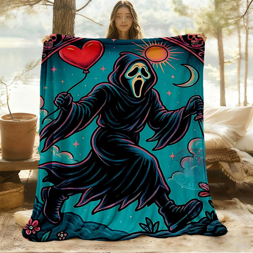 1pc Scream Outdoor Blanket Lightweight Flannel, Soft & Warm, All Season Use for Sofa, Outdoor, Camping, Living Room, Office, Chair