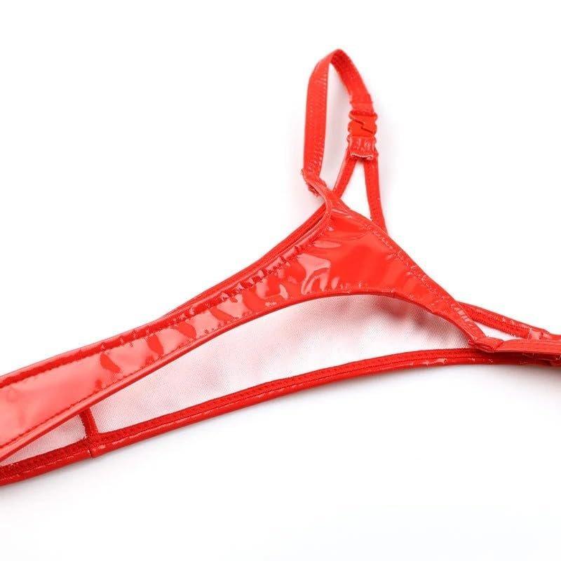 La-Pomme Cherry Love Shiny Enamel High-Cut T-Back Thong with Side Buckles Made in Japan