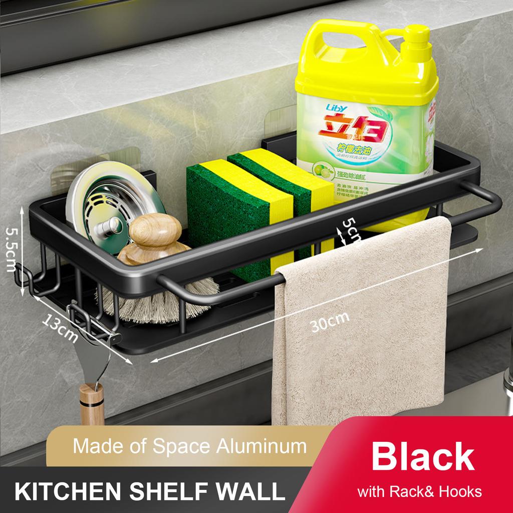 Wall Storage Suspended Kitchen Sink Drainer Sponge Holder Kitchen Soap Rack No Drill Shelf Storage And Kitchen Organization