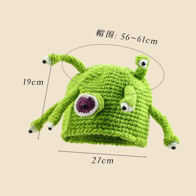 Stijlvol, schattig en grappig, handgeweven Shrek tentakels, ogen, wollen muts, winterkou bescherming, warme oor bescherming wol