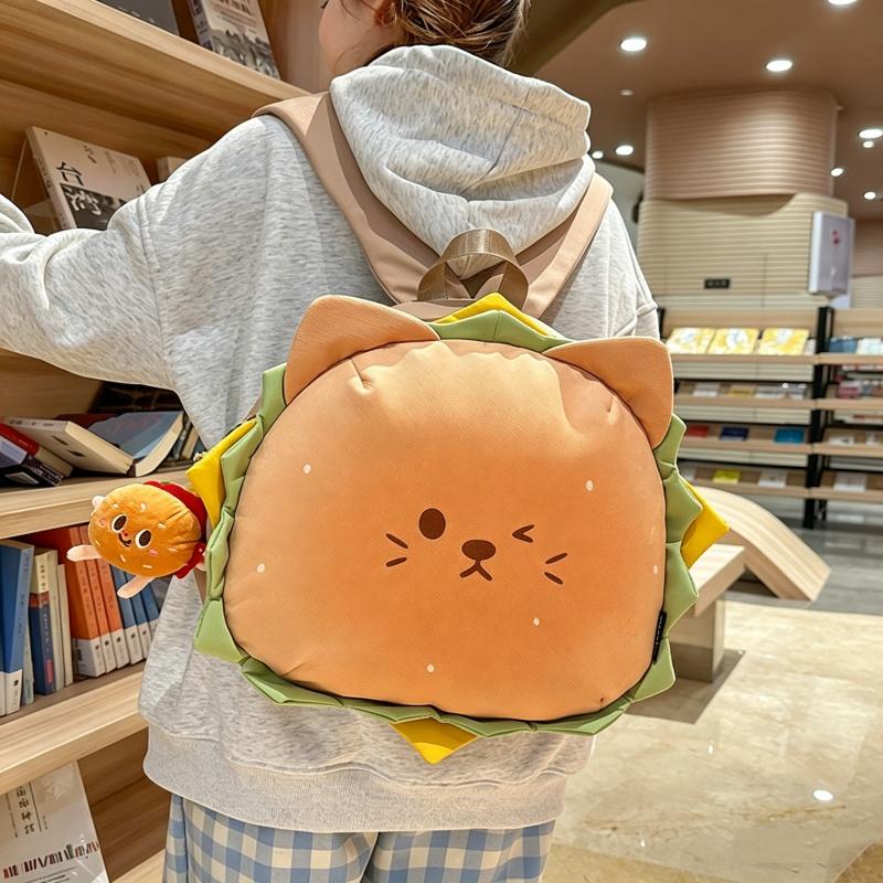 New Soft Cute Creative Cartoon Hamburger School Bags Fluffy Plush High Value Children's Small Backpack Lovely Teenager Girl Book Bags with Toy Pendant