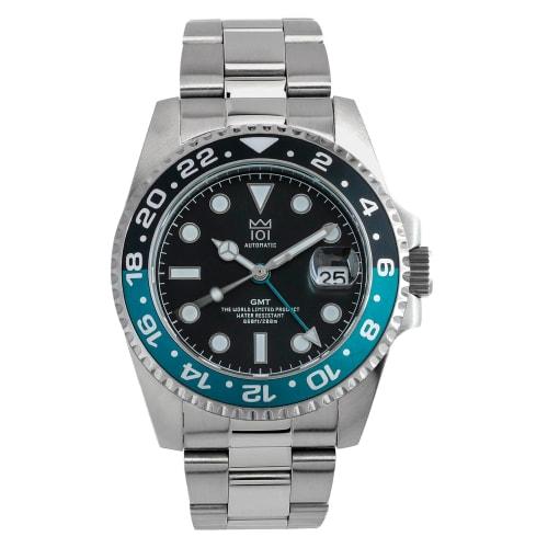 HYAKUICHI 101 No.14 Mechanical GMT Japanese Movement World Time Aqua X Black Hack Function