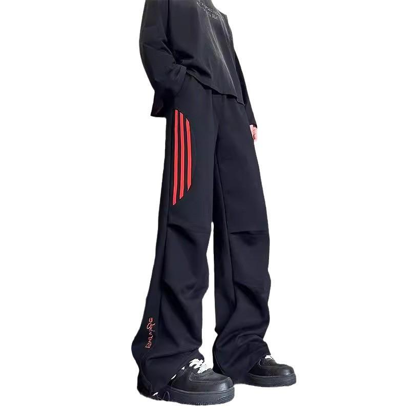 Mens Striped Wide Leg Sweatpants High Street Casual Straight Trousers Teens