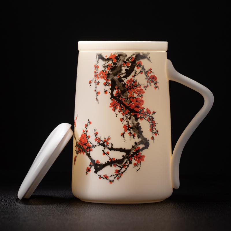 Mug with Lid Large Capacity Letter Creative Ceramic Water Cup Tea Cup Office Cup Customized Mutton Fat Jade Overglazed Color