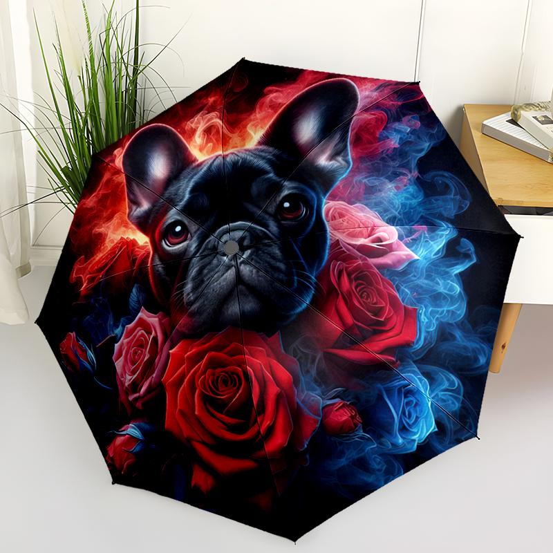 1pc Cute dog pattern Umbrella Portable Folding Umbrella Iron Frame Hole Bone Structure Outdoor Home Umbrella