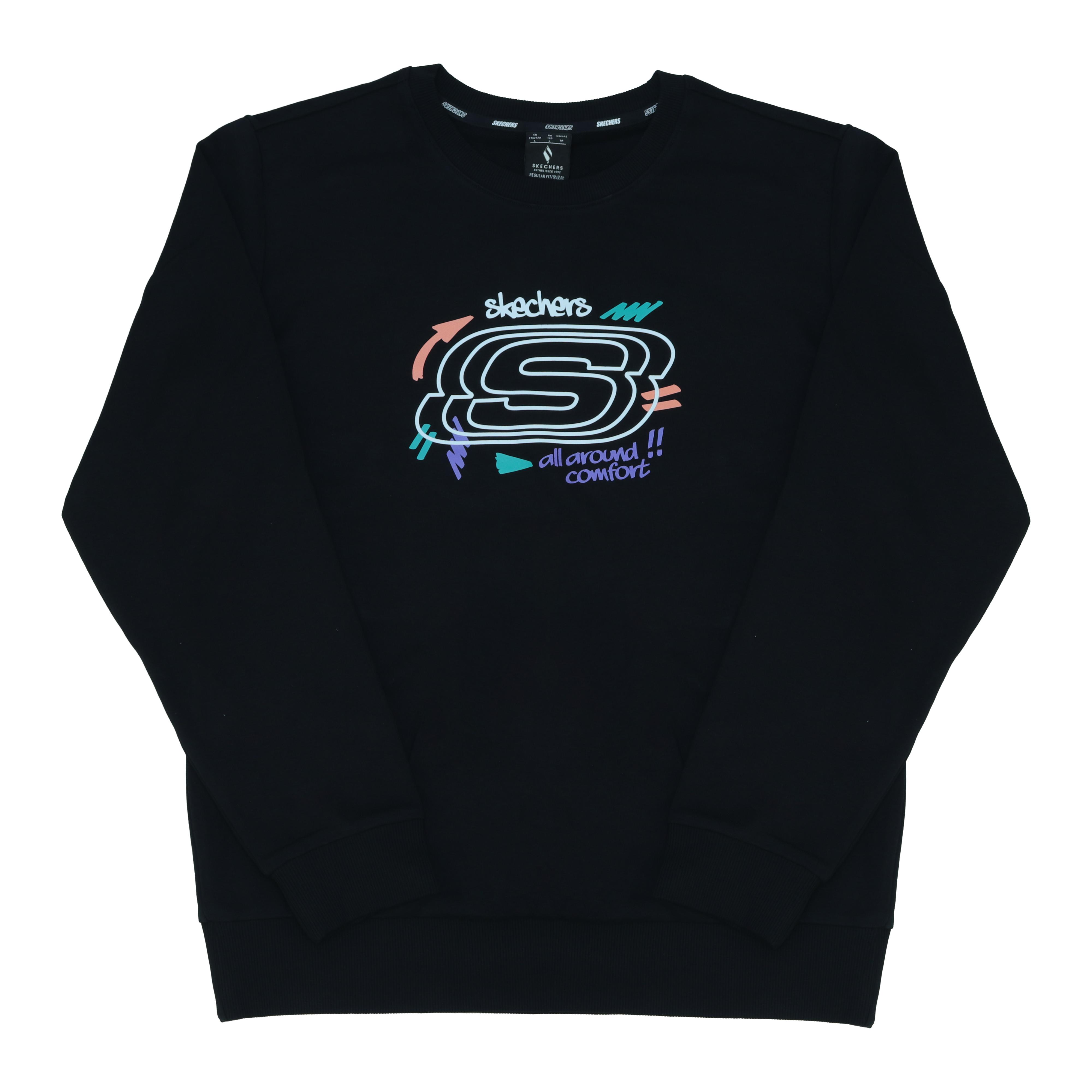 Skechers Classic Graffiti Letter Logo Print Casual Fashion Comfortable Versatile Crew Neck Pullover Long Sleeve Sweatshirt RF-L424U013-0018 L