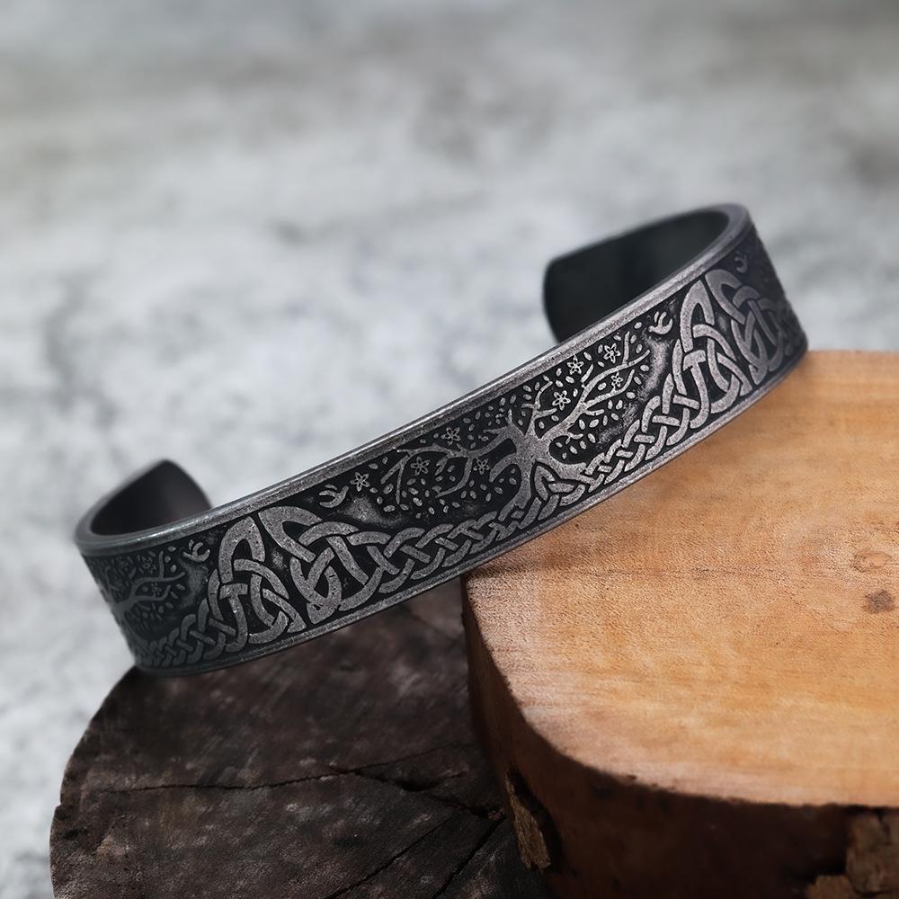 Viking Style Men's Bracelet With Celtic Wolf And Tree Of Life Design Titanium Steel Jewelry
