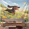 Playful Dachshund in Floral Meadow Pattern Wall Hanging Tapestry Decorative Tapestry Home Decor for Bedroom and Living Room
