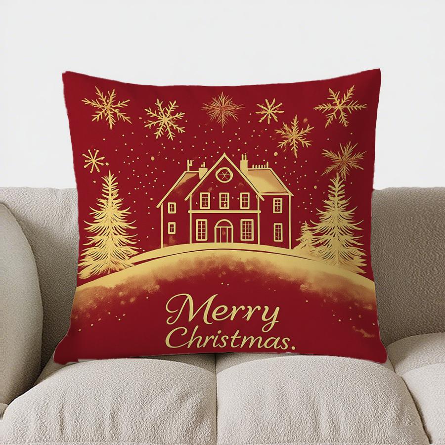 Weihnachtshaus mit Schneeflocken Kissenbezug Muster Kissenbezug Geeignet für Sofa Schlafzimmer Auto Kissenbezug